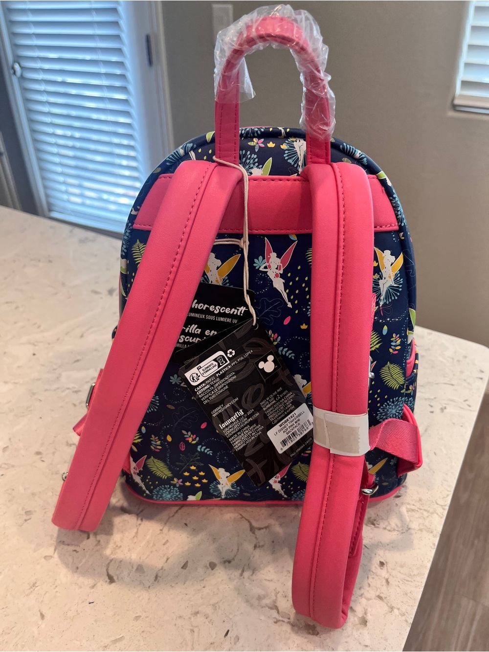NWT Loungefly Tinker Bell Navy & Pink Mini Backpack - Picture 2 of 3